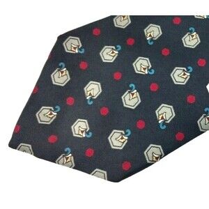 Christian Dior Monsieur Blue 100% Silk Neck Tie Gray Red Floral Medallions A067